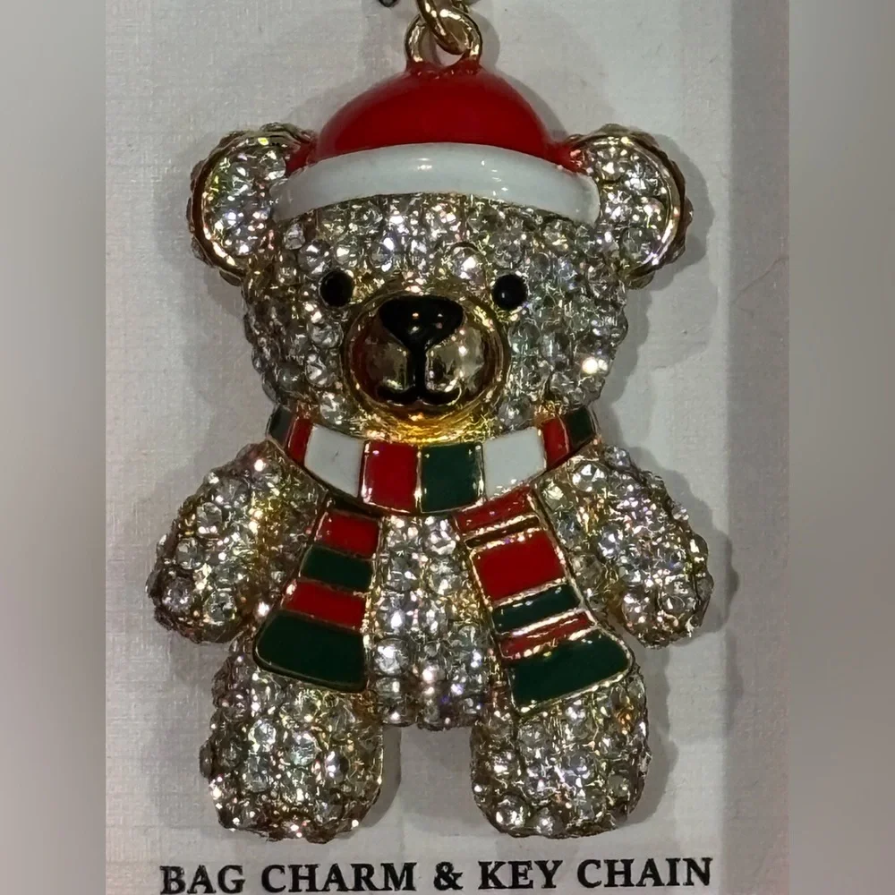 NIB Piper K Gold and Red sparkly Holiday Bear Keychain bag charm